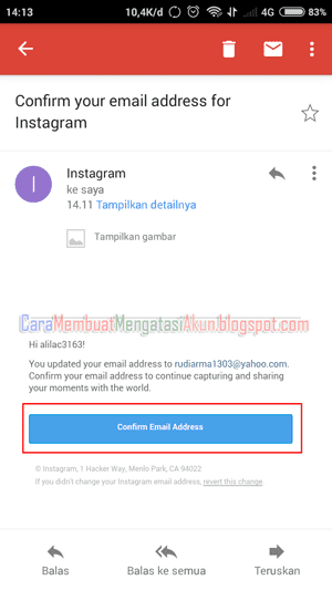 cara verifikasi email instagram