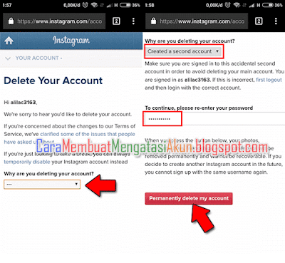 cara delete akun instagram